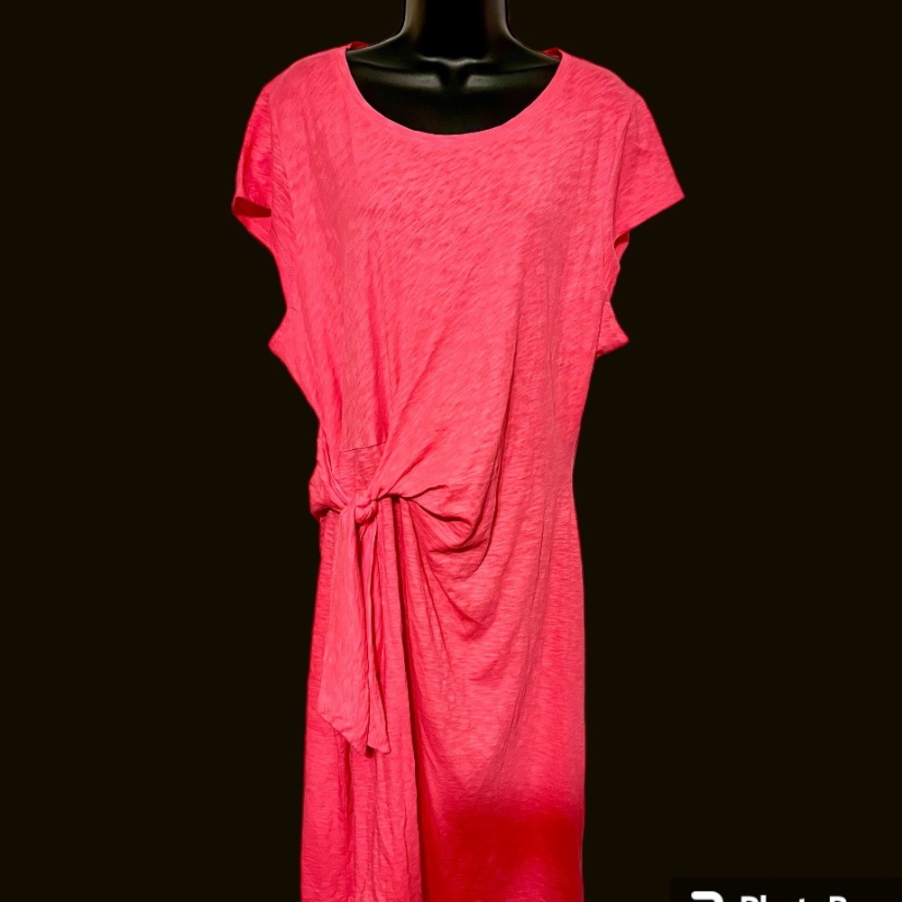 Talbots Side Tie Shift Dress pink Womens Size XL Nantucket Slub Midi